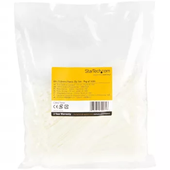 StarTech.com 6 tolli (15 cm) kaablisidemed – 1/8 tolli (3 mm) laiad, 1-3/8 tolli (39 mm) kimbu läbimõõt, 40 naela (18 kg) tõmbetugevus, nailonist iselukustuvad tõmbsidemed kumera otsaga – 94V-2/UL loetletud, 1000 tk pakend – valge