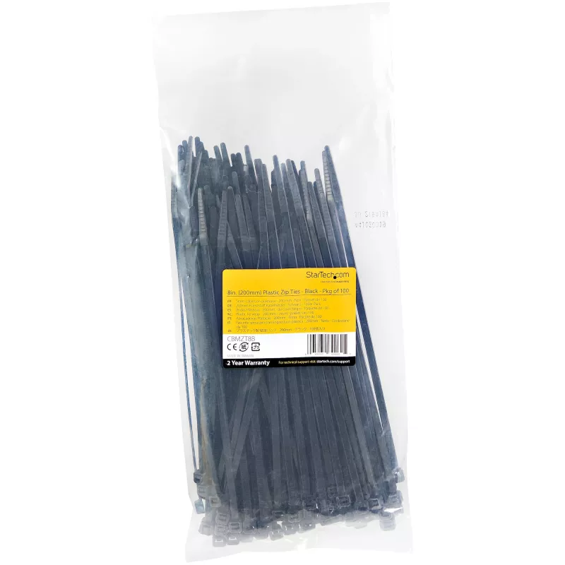 StarTech.com 8 tolli (20 cm) kaablisidemed – 1/8 tolli (4 mm) laiad, 2 1/8 tolli (55 mm) kimbu läbimõõt, 50 naela (22 kg) tõmbetugevus, nailonist iselukustuvad kaablisidemed kumera otsaga – 94V-2/UL loetletud, 100 pakk – must