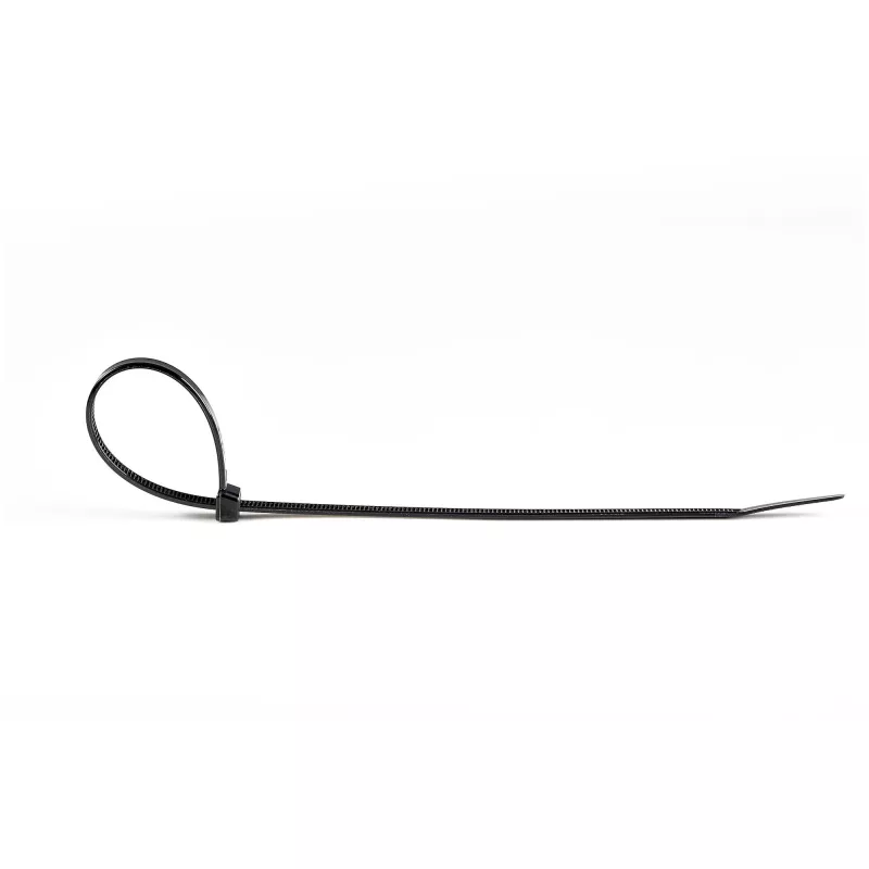StarTech.com 10 tolli (25 cm) kaablisidemed - 1/8 tolli (4 mm) laiad, 2-5/8 tolli (68 mm) kimbu läbimõõt, 50 naela (22 kg) tõmbetugevus, nailonist iselukustuvad tõmblukuga sidemed kumera otsaga - 94V-2/UL loetletud, 100 tk pakend - Must