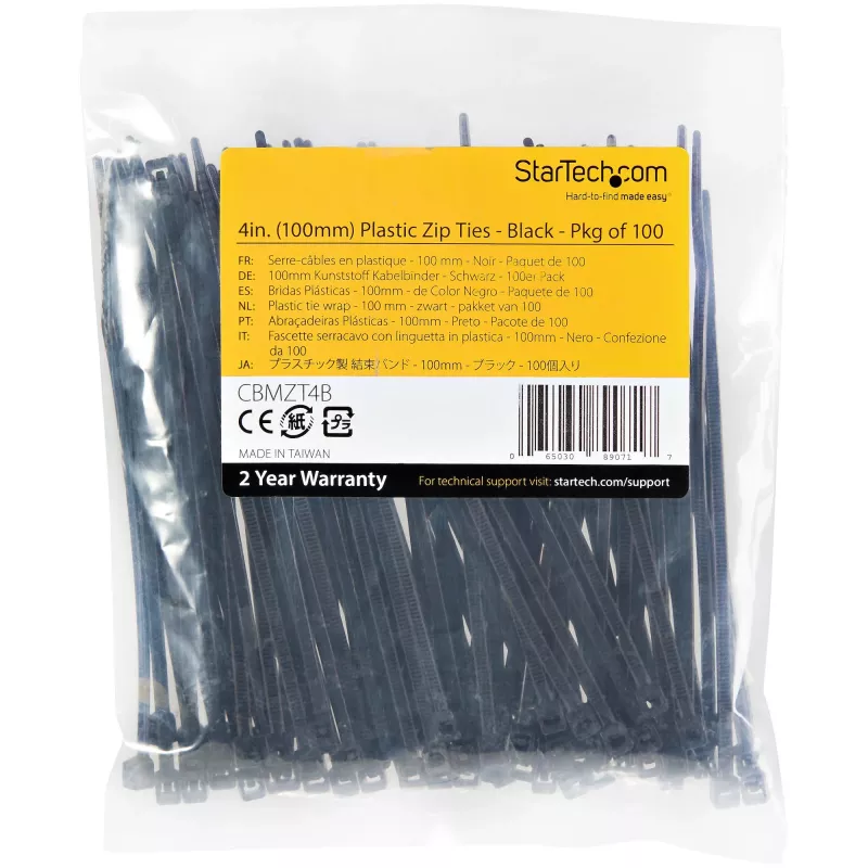 StarTech.com 4 tolli (10 cm) kaablisidemed – 1/16 tolli (2 mm) laiad, 7/8 tolli (22 mm) kimbu läbimõõt, 18 naela (8 kg) tõmbetugevus, nailonist iselukustuvad tõmblukuga kaablisidemed kumera otsaga – 94V-2/UL loetletud, 100 pakk – must