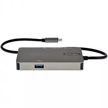 StarTech.com USB-C mitmeport-adapter – USB-C > 4K 30 Hz HDMI või 1080p VGA – USB-C tüüpi minidokk 100 W läbisöötava toiteedastusega, 3-pordine USB-jaotur 5 Gbit/s, GbE – 12″ (30 cm) kinnitatud kaabel