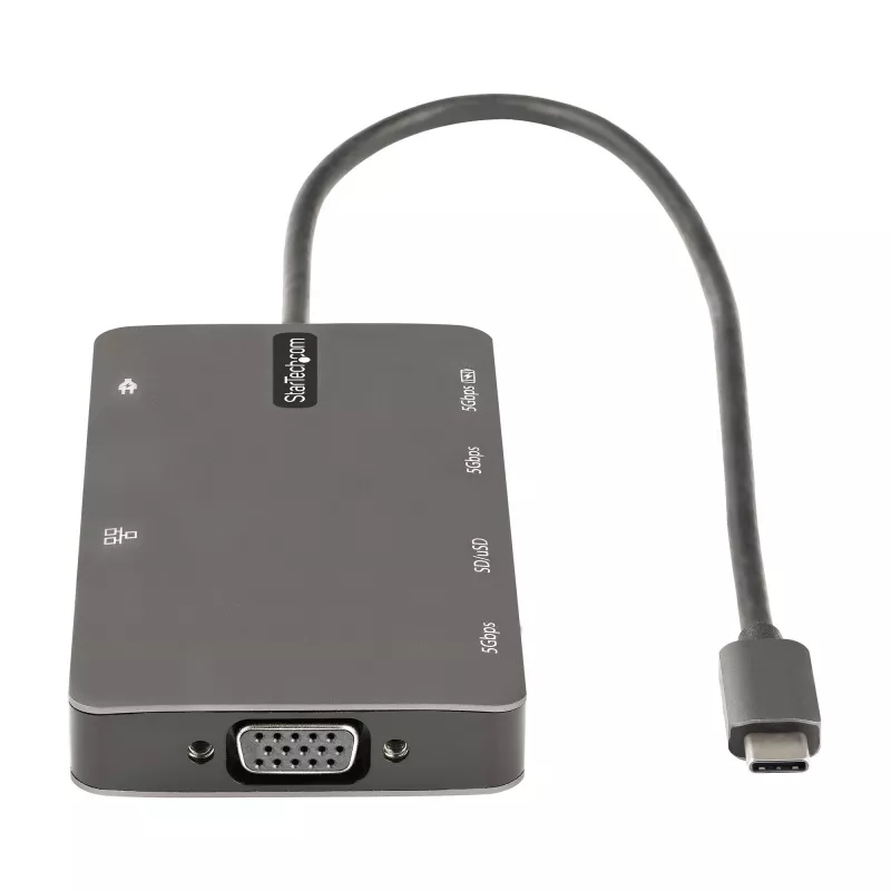 StarTech.com USB-C multipordiadapter – HDMI 4K 30 Hz või VGA reisidokk – 5 Gbps USB 3.0 jaotur (USB-A / USB-C pordid) – 100 W toiteedastus – SD/microSD – GbE – 30 cm kaabel – USB-C minidokk