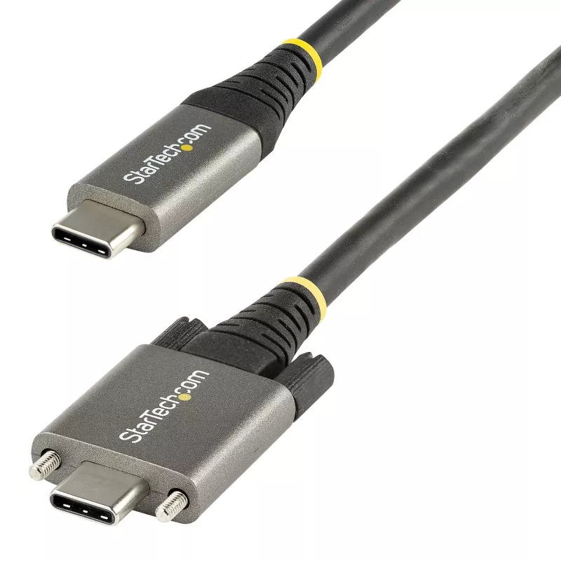 StarTech.com 50 cm küljelukustuv USB-C-kaabel 10 Gbit/s – USB 3.1/3.2 Gen 2 USB-C-kaabel – 100 W (5 A) toiteedastusega laadimine, DP Alt Mode – kahe kruvilukuga – USB-C-juhe laadimiseks/sünkroonimiseks