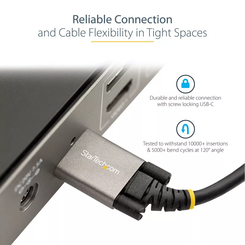StarTech.com 50 cm küljelukustuv USB-C-kaabel 10 Gbit/s – USB 3.1/3.2 Gen 2 USB-C-kaabel – 100 W (5 A) toiteedastusega laadimine, DP Alt Mode – kahe kruvilukuga – USB-C-juhe laadimiseks/sünkroonimiseks