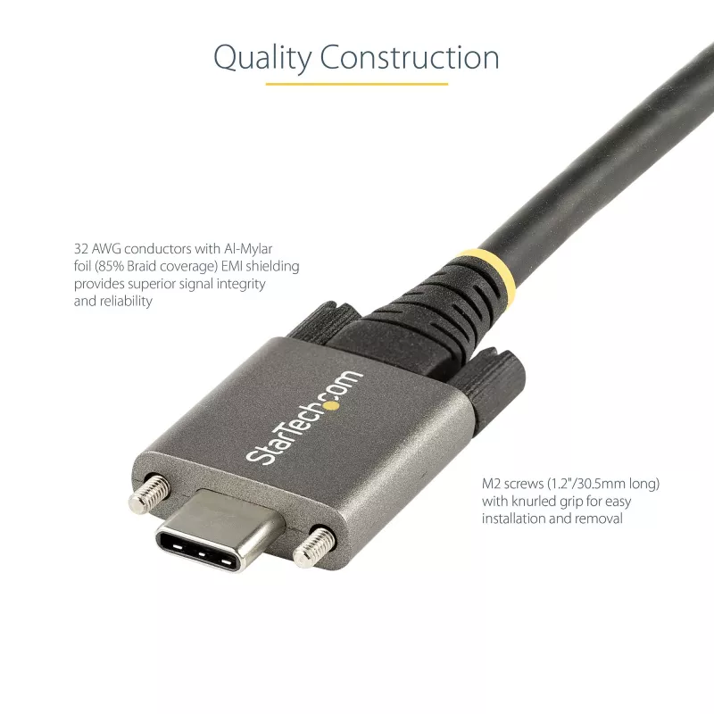StarTech.com 50 cm küljelukustuv USB-C-kaabel 10 Gbit/s – USB 3.1/3.2 Gen 2 USB-C-kaabel – 100 W (5 A) toiteedastusega laadimine, DP Alt Mode – kahe kruvilukuga – USB-C-juhe laadimiseks/sünkroonimiseks