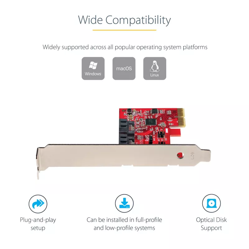 StarTech.com SATA PCIe-kaart - 2 pordiga PCIe SATA-laienduskaart - 6Gbps - täis-/madalprofiil - PCI Express SATA-adapter/kontroller - ASM1062R SATA RAID - PCIe-SATA-muundur
