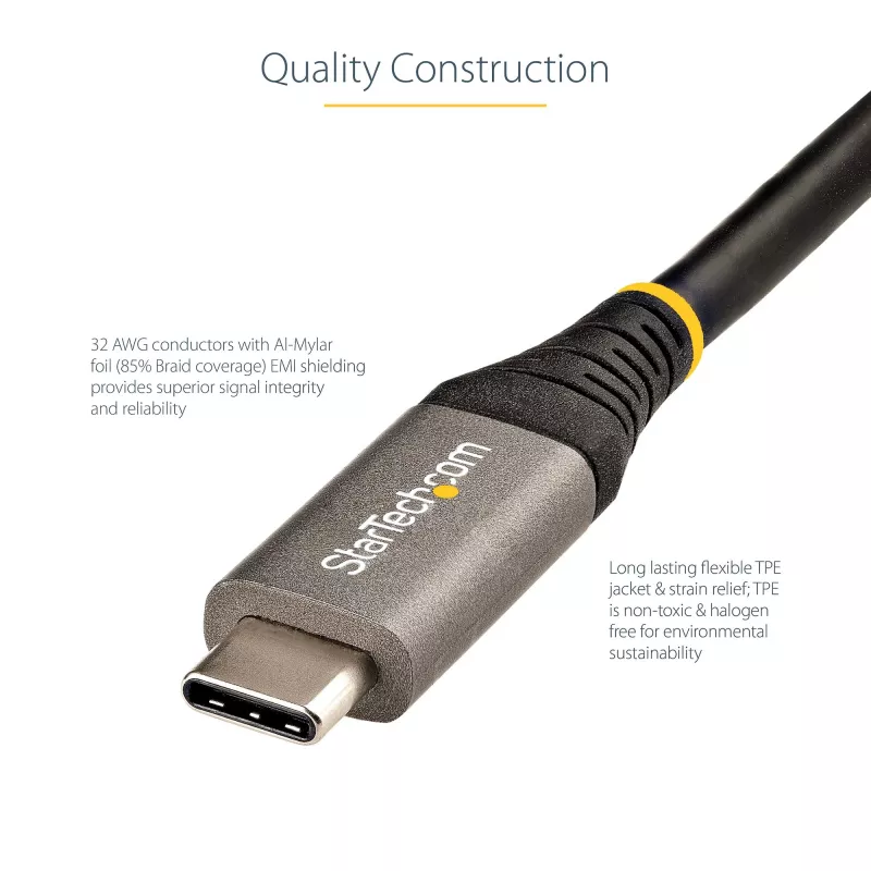 StarTech.com 20 tolli (50 cm) USB-C kaabel 10 Gbit/s – USB 3.1 USB-C kaabel – 100 W (5 A) toiteedastusega laadimine, DP Alt Mode – USB-C juhe USB-C sülearvutile/telefonile/seadmele – laadimine/sünkroonimine