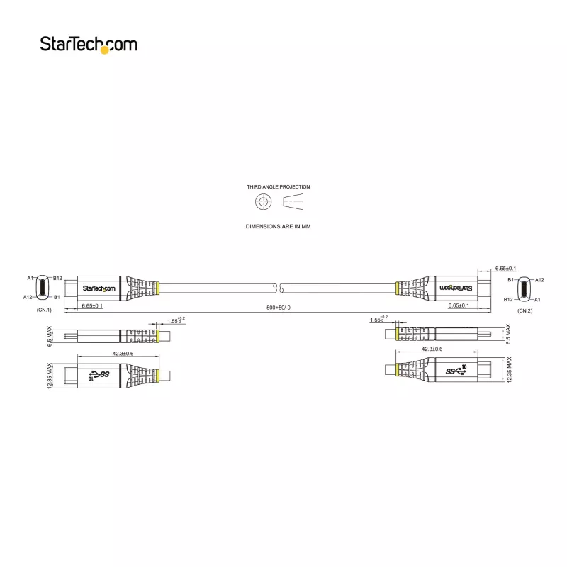 StarTech.com 20 tolli (50 cm) USB-C kaabel 10 Gbit/s – USB 3.1 USB-C kaabel – 100 W (5 A) toiteedastusega laadimine, DP Alt Mode – USB-C juhe USB-C sülearvutile/telefonile/seadmele – laadimine/sünkroonimine