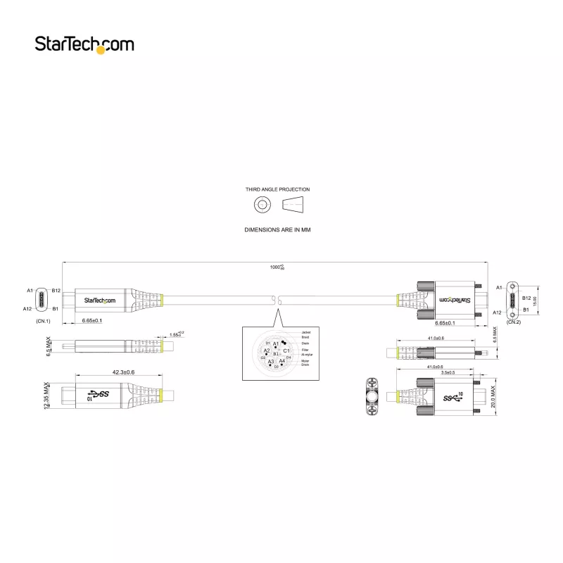 StarTech.com 3 jalga (1 m) külgkruviga lukustatav USB-C kaabel 10 Gbit/s – USB-IF sertifitseeritud USB-C kaabel – USB 3.1/3.2 Gen 2 C-tüüpi kaabel – 100 W (5 A) Power Delivery laadimine, DP Alt Mode – kahekordne kruvilukk – USB-C juhe laadimiseks/sünkroonimiseks