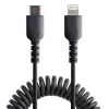 StarTech.com 1 m (3 jalga) USB-C–Lightning-kaabel, MFi-sertifikaadiga, spiraalne iPhone'i laadimiskaabel, must, vastupidav TPE-kate aramiidkiuga, tugev spiraalne Lightning-kaabel