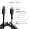 StarTech.com 1 m (3 jalga) USB-C–Lightning-kaabel, MFi-sertifikaadiga, spiraalne iPhone'i laadimiskaabel, must, vastupidav TPE-kate aramiidkiuga, tugev spiraalne Lightning-kaabel