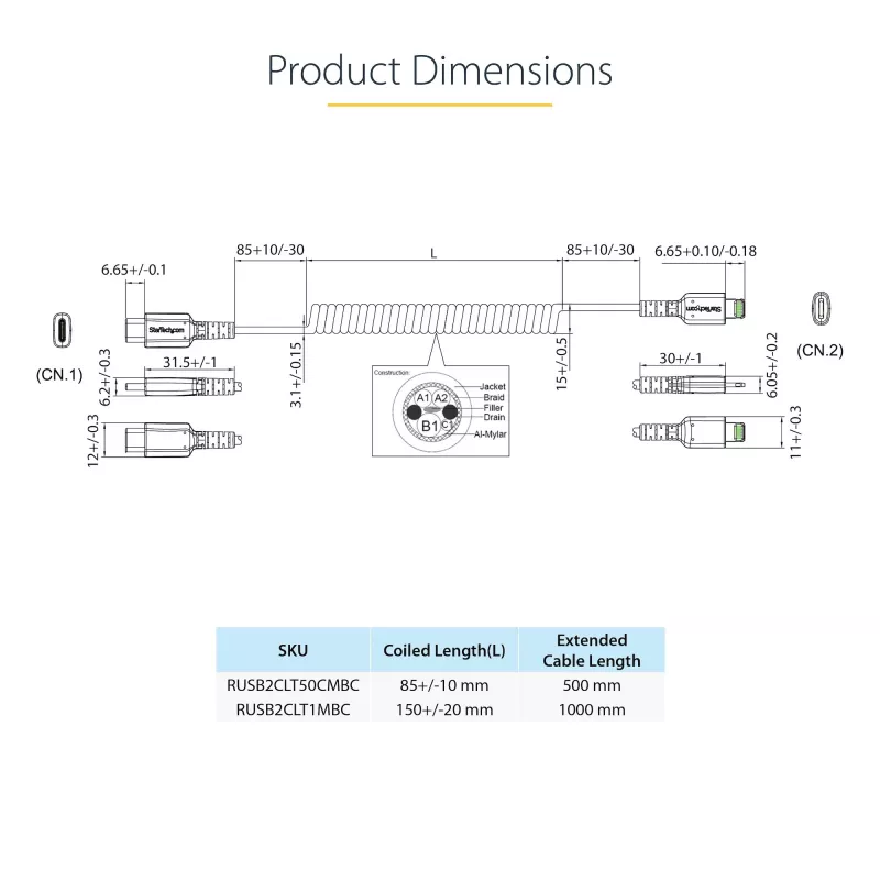 StarTech.com 1 m (3 jalga) USB-C–Lightning-kaabel, MFi-sertifikaadiga, spiraalne iPhone'i laadimiskaabel, must, vastupidav TPE-kate aramiidkiuga, tugev spiraalne Lightning-kaabel