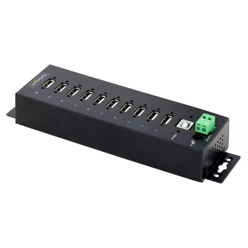 StarTech.com 10-pordiline tööstuslik USB 2.0 jaotur, vastupidav USB-jaotur ESD 4. taseme kaitsega, DIN-/seina-/lauakinnitusega USB-A jaotur, USB-pordilaiendaja lukustatavate portidega, mitme pordiga USB-jaotur