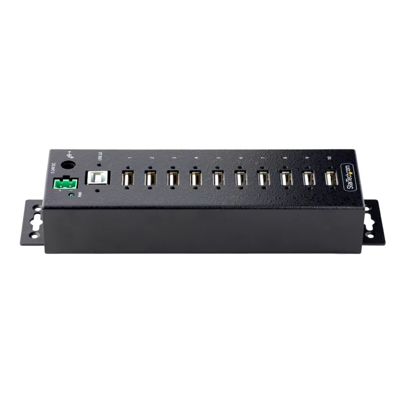 StarTech.com 10-pordiline tööstuslik USB 2.0 jaotur, vastupidav USB-jaotur ESD 4. taseme kaitsega, DIN-/seina-/lauakinnitusega USB-A jaotur, USB-pordilaiendaja lukustatavate portidega, mitme pordiga USB-jaotur