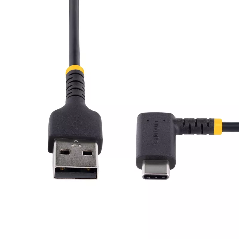 StarTech.com 6in (15cm) USB A kuni C laadimiskaabel täisnurkne – vastupidav kiirlaadimise USB-C kaabel – must USB 2.0 A kuni USB-C – töökindel aramiidkiud – 3A – lühike USB laadimisjuhe