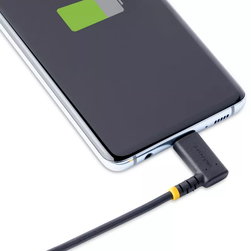 StarTech.com 6in (15cm) USB A kuni C laadimiskaabel täisnurkne – vastupidav kiirlaadimise USB-C kaabel – must USB 2.0 A kuni USB-C – töökindel aramiidkiud – 3A – lühike USB laadimisjuhe