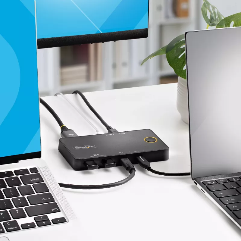 StarTech.com 2-pordiline USB-C KVM-lüliti, ühe 4K 60 Hz HDMI monitori jaoks, kahe 100 W toiteedastuse läbipääsupordiga, siinitoitel, USB USB-C/USB4/Thunderbolt 3/4 ühilduv – väikevormitegur