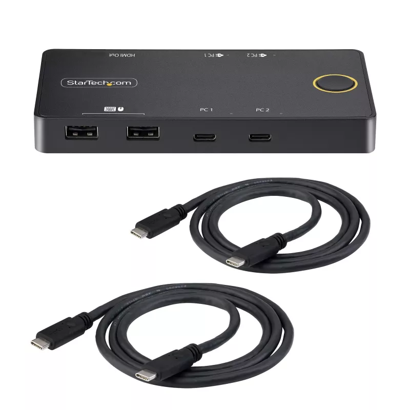 StarTech.com 2-pordiline USB-C KVM-lüliti, ühe 4K 60 Hz HDMI monitori jaoks, kahe 100 W toiteedastuse läbipääsupordiga, siinitoitel, USB USB-C/USB4/Thunderbolt 3/4 ühilduv – väikevormitegur