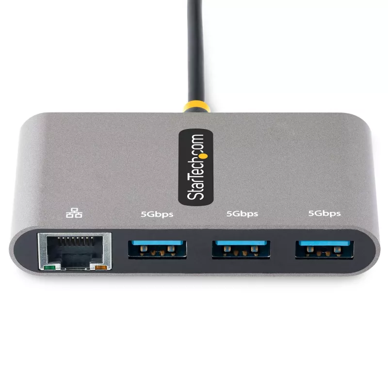 StarTech.com 3-pordiline USB-C jaotur Ethernetiga - 3x USB-A - Gigabit Ethernet - USB 3.0 5 Gbit/s - siiniga toidetav - 1 jala/30 cm pikk USB USB-C hostkaabel - GbE - kaasaskantav USB-C–USB-A jaotur