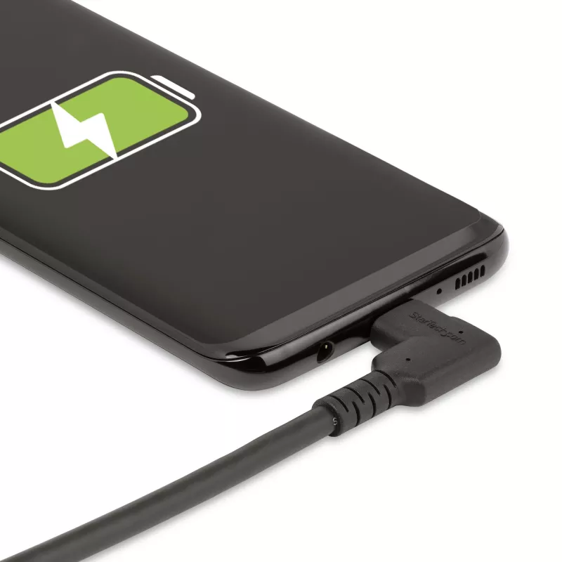 StarTech.com 1,6 jala (50 cm) vastupidav täisnurkne USB-C kaabel, USB 3.2 Gen 2 (10 Gbit/s), täisfunktsionaalne USB-C – USB-C andmeedastuskaabel, 4K 60 Hz DP Alt-režiim, 100 W toiteedastus – 90-kraadine USB-C-tüüpi kaabel