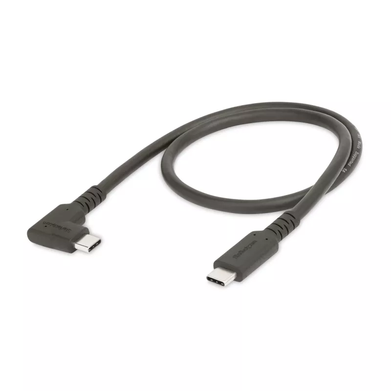 StarTech.com 1,6 jala (50 cm) vastupidav täisnurkne USB-C kaabel, USB 3.2 Gen 2 (10 Gbit/s), täisfunktsionaalne USB-C – USB-C andmeedastuskaabel, 4K 60 Hz DP Alt-režiim, 100 W toiteedastus – 90-kraadine USB-C-tüüpi kaabel