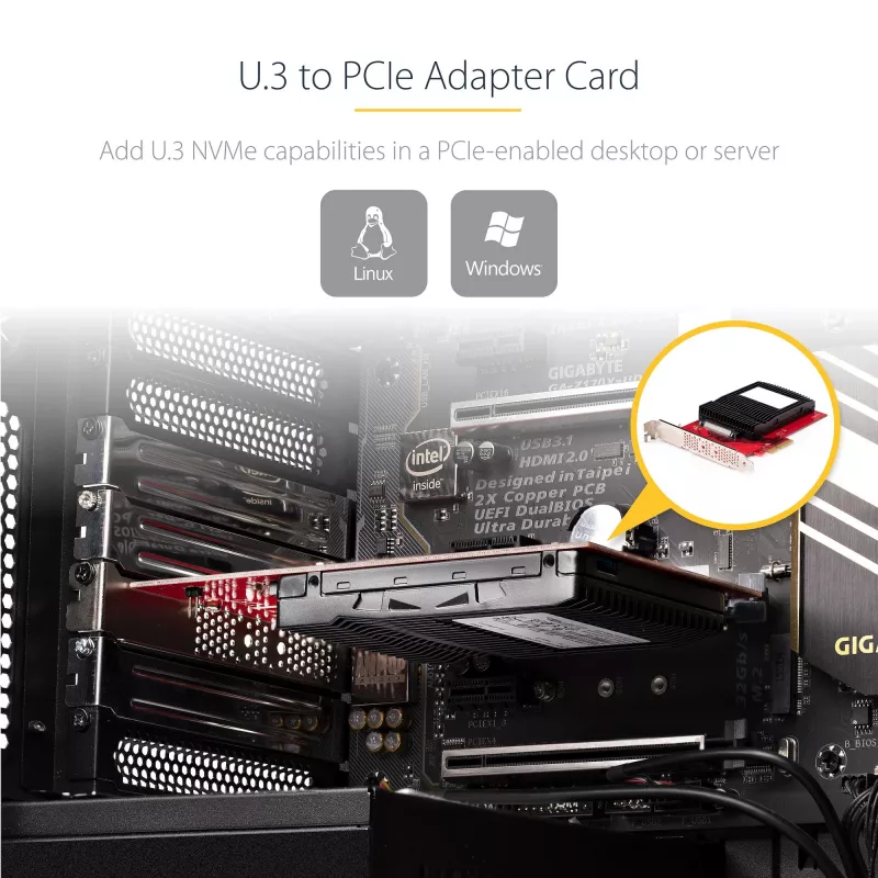StarTech.com U.3 PCIe-adapterkaart, PCIe 4.0 x4 adapter 2,5-tollistele U.3 NVMe SSD-dele, SFF-TA-1001 PCI Express lisakaart lauaarvutitele/serveritele, TAA vastavuses – OS-iseseisev