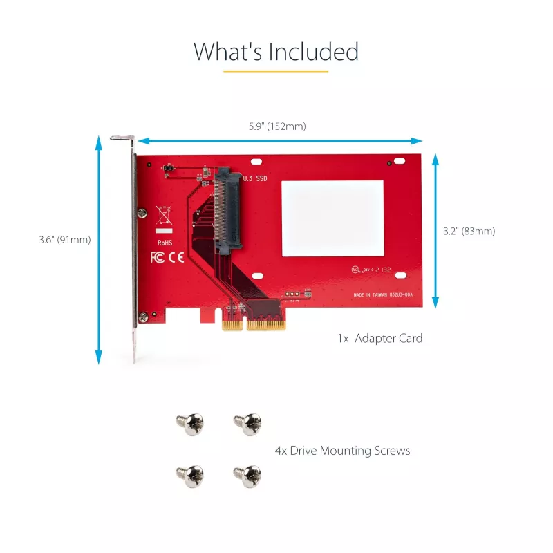 StarTech.com U.3 PCIe-adapterkaart, PCIe 4.0 x4 adapter 2,5-tollistele U.3 NVMe SSD-dele, SFF-TA-1001 PCI Express lisakaart lauaarvutitele/serveritele, TAA vastavuses – OS-iseseisev