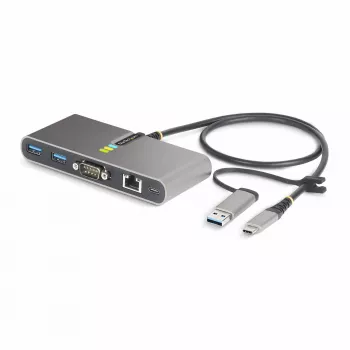 StarTech.com 2-pordiline USB-C-jaotur Etherneti ja RS-232-ga, kinnitatud USB-C–USB-A adapter, 100 W PD läbipääs, 2x USB-A 5 Gbit/s, Gigabit Ethernet, RS232 jadaport (FTDI)
