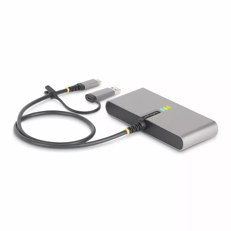 StarTech.com 2-pordiline USB-C-jaotur Etherneti ja RS-232-ga, kinnitatud USB-C–USB-A adapter, 100 W PD läbipääs, 2x USB-A 5 Gbit/s, Gigabit Ethernet, RS232 jadaport (FTDI)
