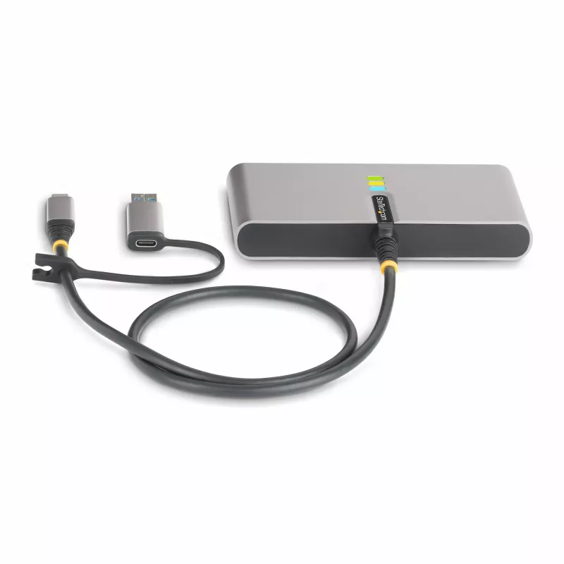 StarTech.com 2-pordiline USB-C-jaotur Etherneti ja RS-232-ga, kinnitatud USB-C–USB-A adapter, 100 W PD läbipääs, 2x USB-A 5 Gbit/s, Gigabit Ethernet, RS232 jadaport (FTDI)
