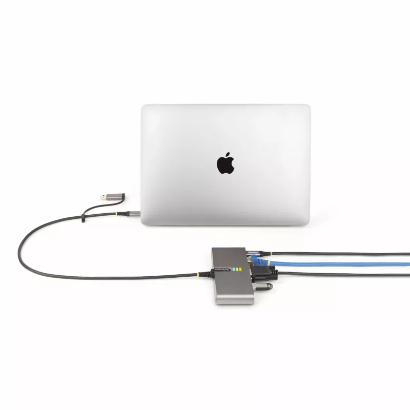 StarTech.com 2-pordiline USB-C-jaotur Etherneti ja RS-232-ga, kinnitatud USB-C–USB-A adapter, 100 W PD läbipääs, 2x USB-A 5 Gbit/s, Gigabit Ethernet, RS232 jadaport (FTDI)