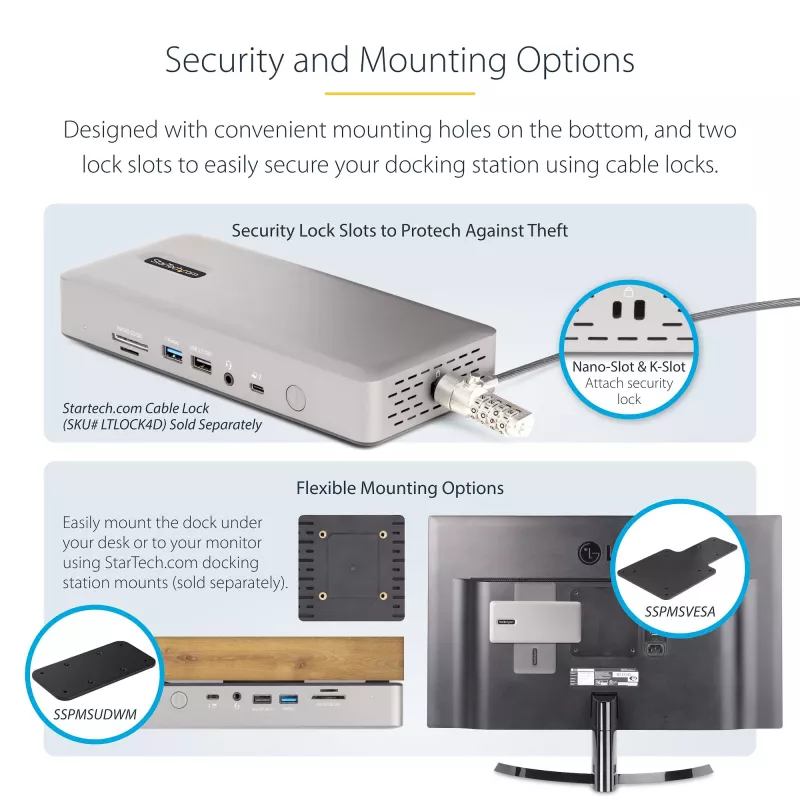 StarTech.com universaalne USB4 ja Thunderbolt 4 dokkimisjaam, nelja ekraani tugi Windowsis, kahe ekraani tugi MacBookis, HDMI DP dokk 98 W sülearvuti laadimisega