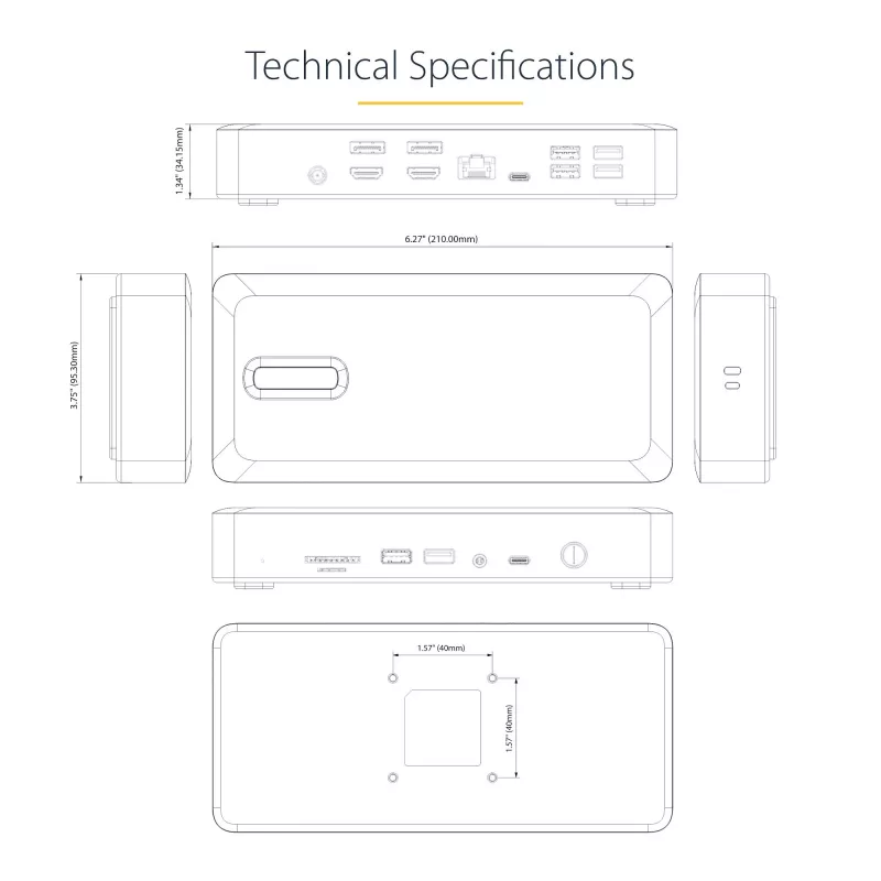 StarTech.com universaalne USB4 ja Thunderbolt 4 dokkimisjaam, nelja ekraani tugi Windowsis, kahe ekraani tugi MacBookis, HDMI DP dokk 98 W sülearvuti laadimisega