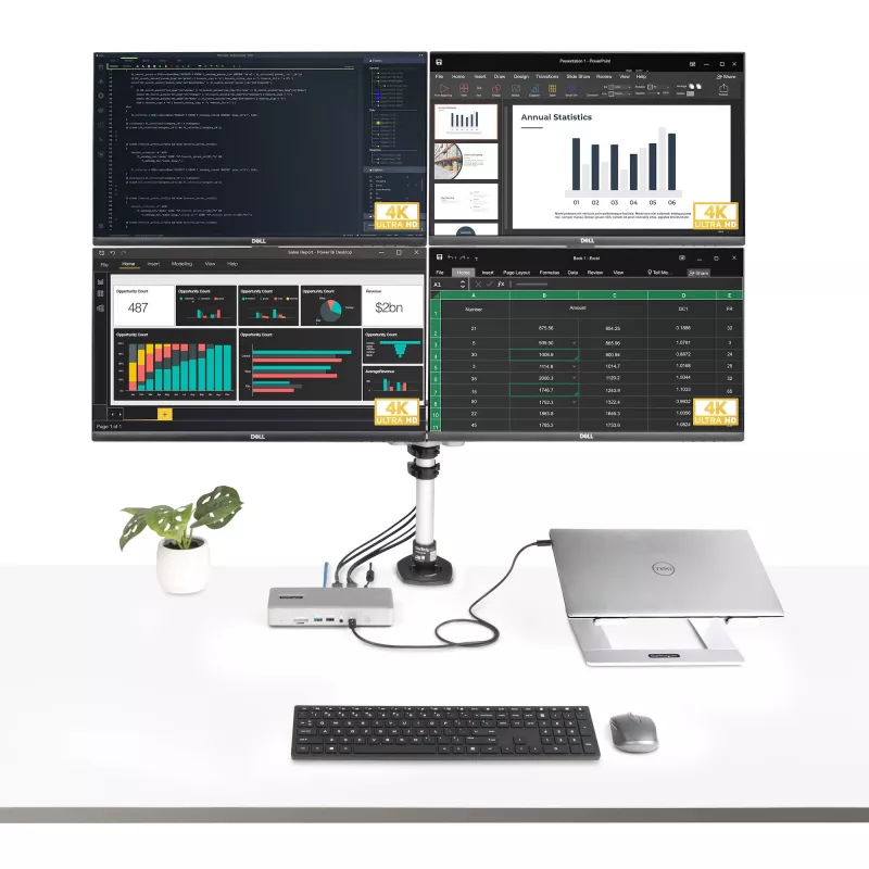 StarTech.com universaalne USB4 ja Thunderbolt 4 dokkimisjaam, nelja ekraani tugi Windowsis, kahe ekraani tugi MacBookis, HDMI DP dokk 98 W sülearvuti laadimisega