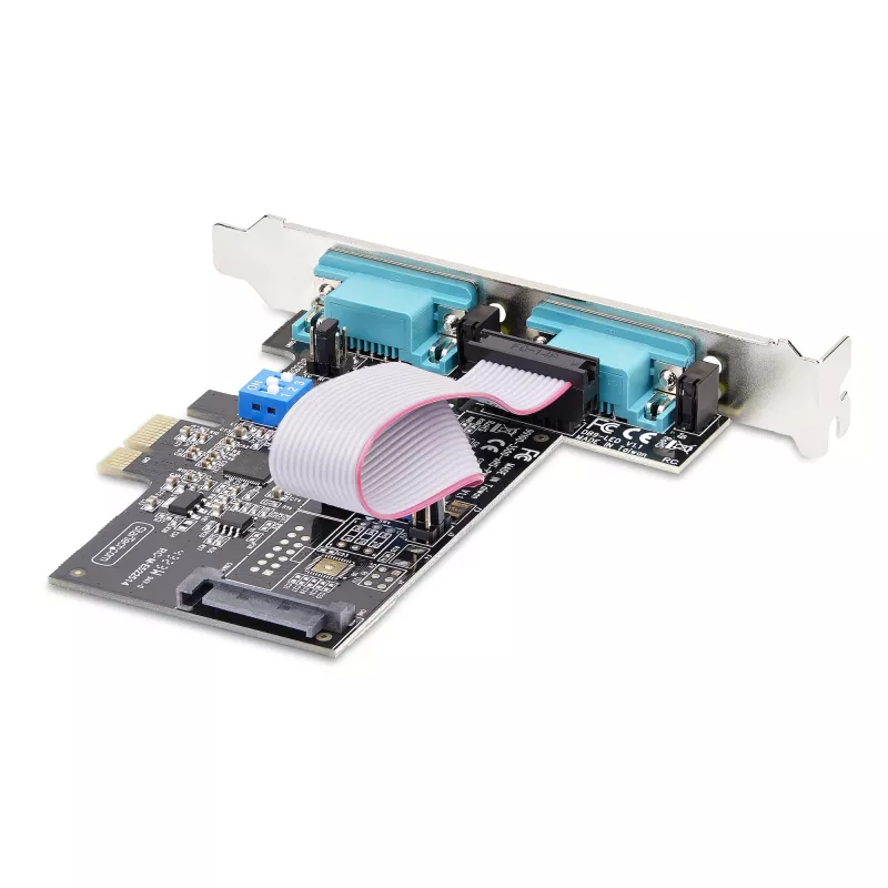 StarTech.com 2-pordiline jadasiiniga PCIe-kaart, kahepordiline PCI Express RS232/RS422/RS485 (DB9) jadakaart, kaasas madalprofiiliga kinnitusklambrid, 16C1050 UART, Windows/Linux, TAA nõuetele vastav – 4. taseme ESD-kaitse