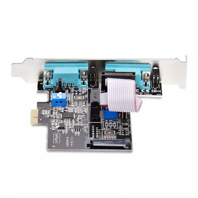 StarTech.com 2-pordiline jadasiiniga PCIe-kaart, kahepordiline PCI Express RS232/RS422/RS485 (DB9) jadakaart, kaasas madalprofiiliga kinnitusklambrid, 16C1050 UART, Windows/Linux, TAA nõuetele vastav – 4. taseme ESD-kaitse