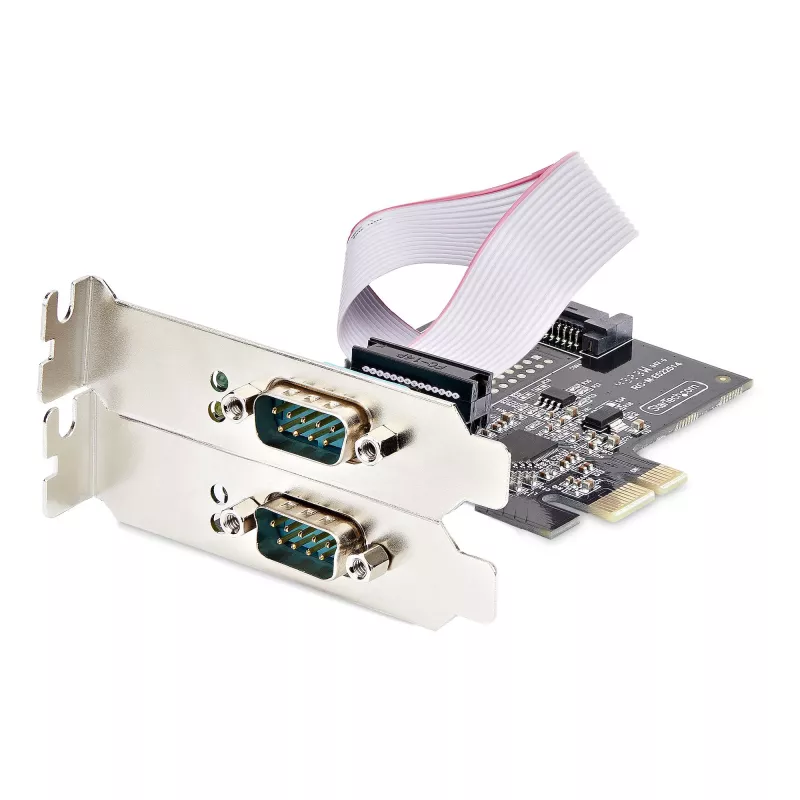 StarTech.com 2-pordiline jadasiiniga PCIe-kaart, kahepordiline PCI Express RS232/RS422/RS485 (DB9) jadakaart, kaasas madalprofiiliga kinnitusklambrid, 16C1050 UART, Windows/Linux, TAA nõuetele vastav – 4. taseme ESD-kaitse