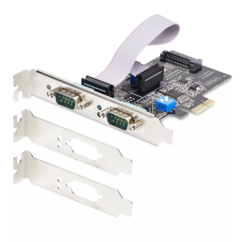 StarTech.com 2-pordiline jadasiiniga PCIe-kaart, kahepordiline PCI Express RS232/RS422/RS485 (DB9) jadakaart, kaasas madalprofiiliga kinnitusklambrid, 16C1050 UART, Windows/Linux, TAA nõuetele vastav – 4. taseme ESD-kaitse