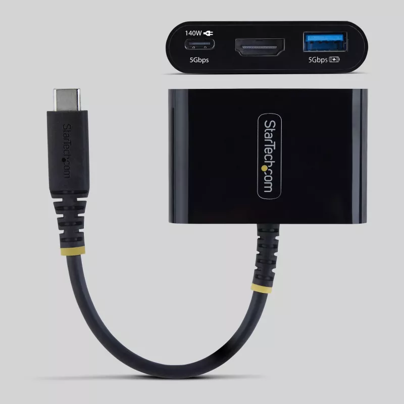 StarTech.com USB-C–HDMI mitme pordiga adapter, 140 W PD laadimine, 4K 60 Hz HDMI, USB 5 Gbit/s jaotur, mini dokk MacBookile / Dellile / Thinkpadile / HP-le / iPadile / tahvelarvutitele