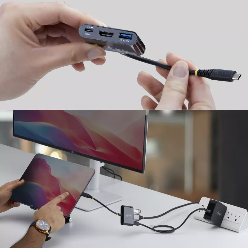 StarTech.com USB-C–HDMI mitme pordiga adapter, 140 W PD laadimine, 4K 60 Hz HDMI, USB 5 Gbit/s jaotur, mini dokk MacBookile / Dellile / Thinkpadile / HP-le / iPadile / tahvelarvutitele
