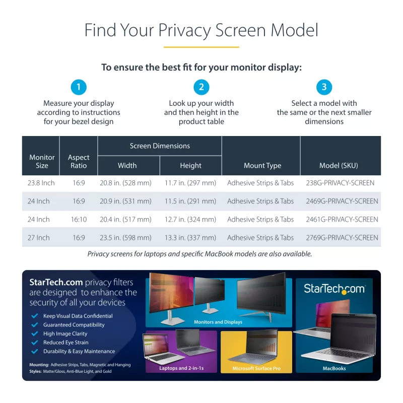 StarTech.com 23,8-tolline 16:9 kuldne monitori privaatsusfilter, pööratav filter täiustatud privaatsusega, läikiv arvuti turvafilter, eemaldatav ekraanikaitse/kilp, +/- 30°