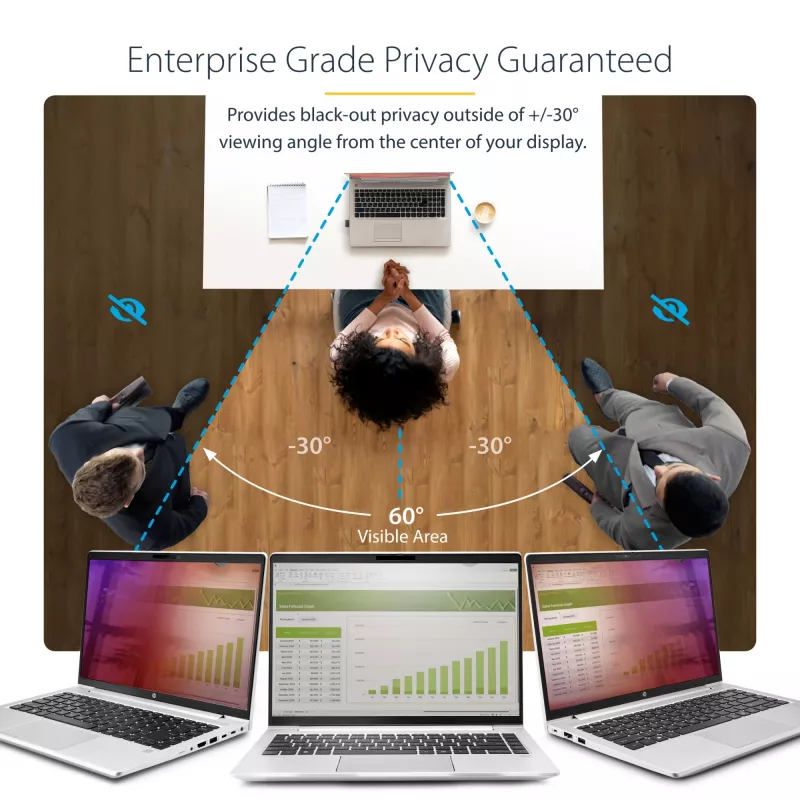 StarTech.com 14-tolline 16:9 sülearvuti privaatsusfilter, pööratav kullafilter täiustatud privaatsusega, arvuti turvafilter, eemaldatav ekraanikaitse/kilp, +/- 30°