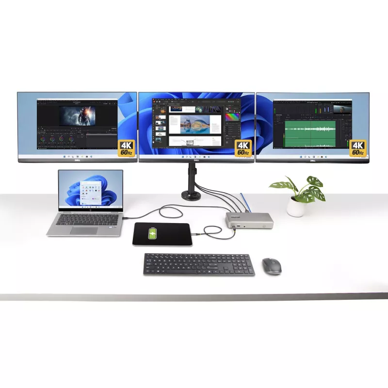 StarTech.com Triple-Monitor USB4 dokkimisjaam, 4K 60Hz HDMI või DisplayPort, 100W sülearvuti laadimine, 2.5GbE, USB-C mitme monitori dokk, draiveritavaba