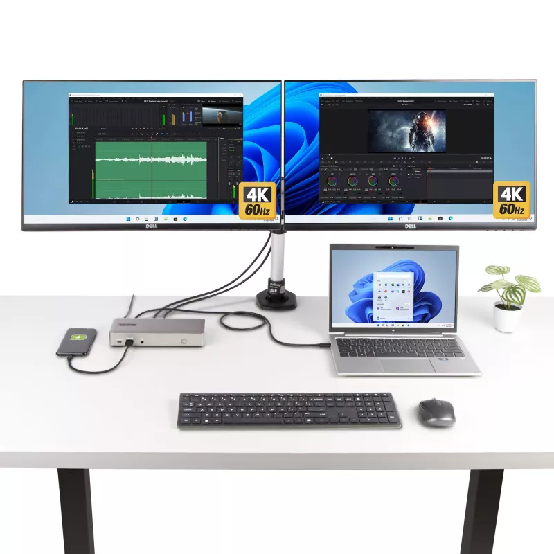 StarTech.com Triple-Monitor USB4 dokkimisjaam, 4K 60Hz HDMI või DisplayPort, 100W sülearvuti laadimine, 2.5GbE, USB-C mitme monitori dokk, draiveritavaba