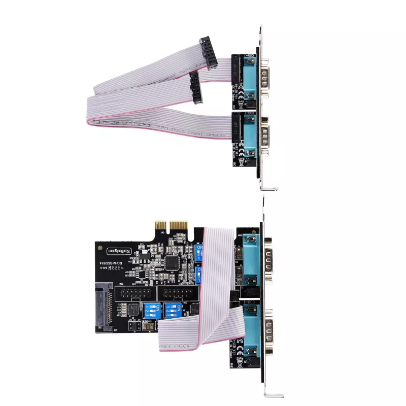 StarTech.com 4-pordiline jadaliidese PCIe-kaart, neljapordiline PCI Express RS232/RS422/RS485 (DB9) jadakaardile, madala profiiliga kronstein kaasas, 16C1050 UART, Windows/Linux, TAA-ühilduv - 4. taseme ESD-kaitse