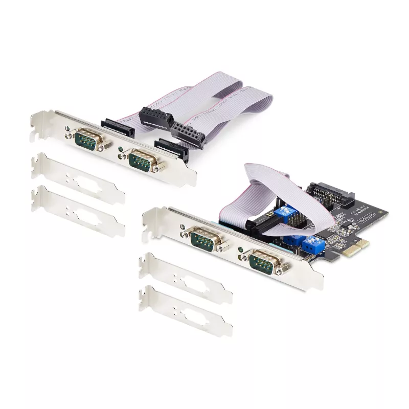 StarTech.com 4-pordiline jadaliidese PCIe-kaart, neljapordiline PCI Express RS232/RS422/RS485 (DB9) jadakaardile, madala profiiliga kronstein kaasas, 16C1050 UART, Windows/Linux, TAA-ühilduv - 4. taseme ESD-kaitse