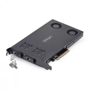 StarTech.com kahe pesaga M.2 NVMe SSD PCIe x8 eemaldatav mobiilne raam; vajalik PCIe bifurkatsioon; tööriistavaba paigaldus, PCIe taustplaat kahe kuuma vahetusega kettapesaga