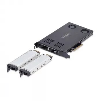 StarTech.com kahe pesaga M.2 NVMe SSD PCIe x8 eemaldatav mobiilne raam; vajalik PCIe bifurkatsioon; tööriistavaba paigaldus, PCIe taustplaat kahe kuuma vahetusega kettapesaga