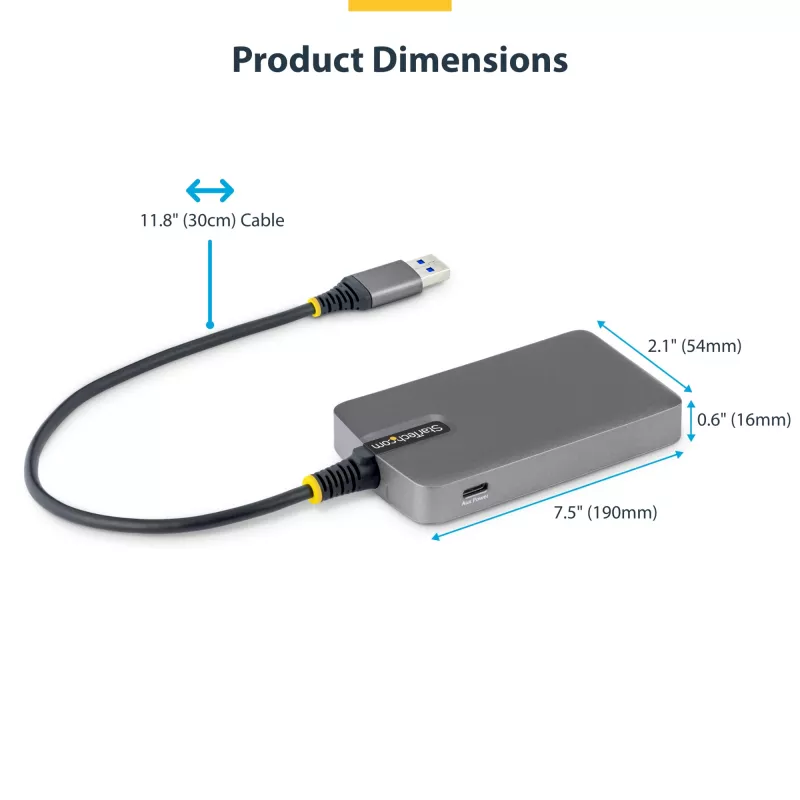 StarTech.com 4-Port USB-A Hub, 5Gbps, Bus Powered, USB-A to 4x USB-A Hub koos USB-C Auxiliary Power Input, 1ft/30cm Host kaabel, Portable Desktop/Laptop USB Hub