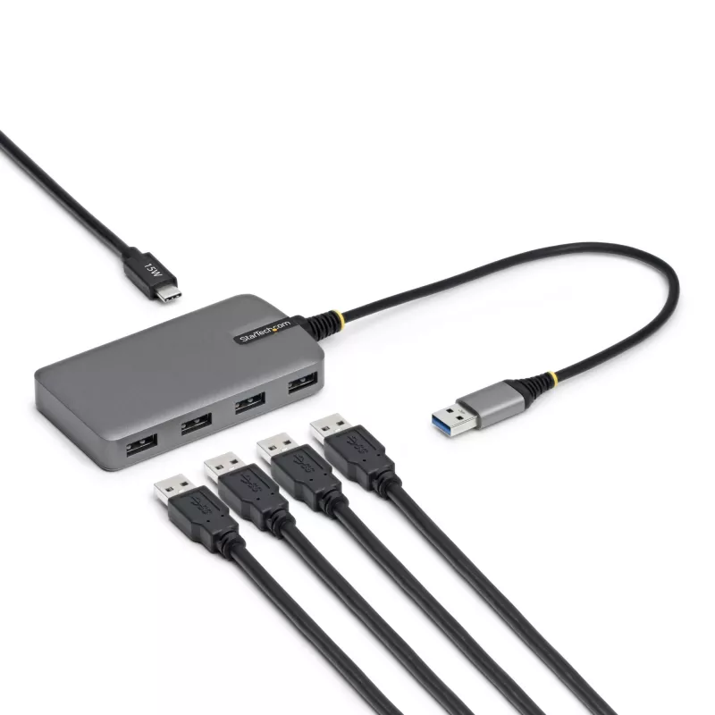 StarTech.com 4-Port USB-A Hub, 5Gbps, Bus Powered, USB-A to 4x USB-A Hub koos USB-C Auxiliary Power Input, 1ft/30cm Host kaabel, Portable Desktop/Laptop USB Hub